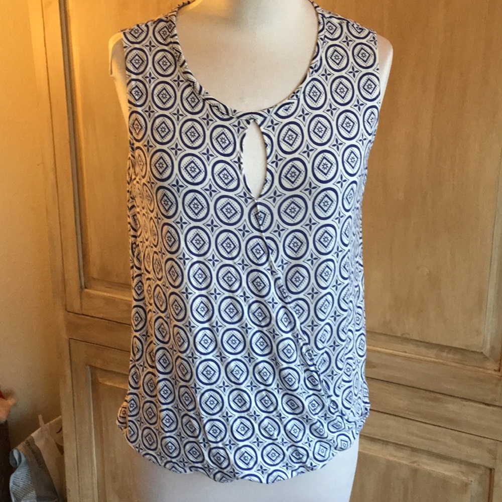 Cabi Blue and White Sleeveless Top - Sz Med